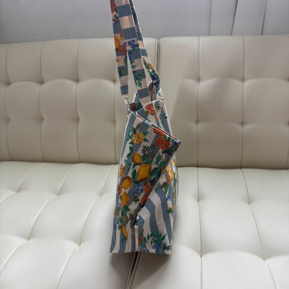 Sezane x Momoni limited edition floral tile print tote bag, green blue, NWOT - Picture 3 of 7